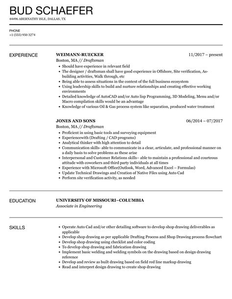 Draftsperson resume templates .
